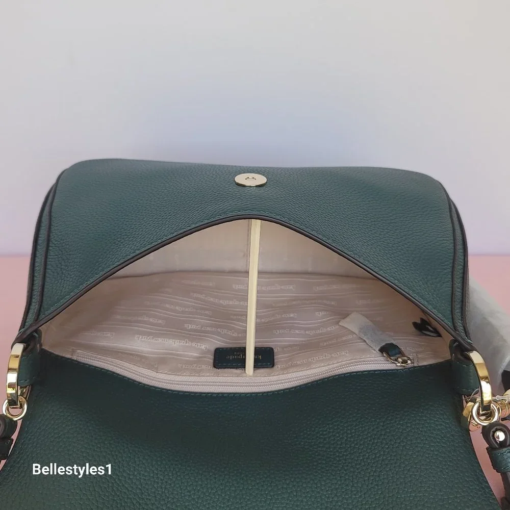 KATE SPADE Hudson Pebbled Leather Medium Flap Convertible Shoulder Bag-Artesian⭐ - Picture 13 of 16
